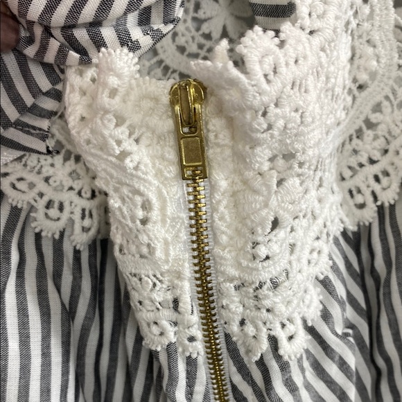 Sage Black and White Striped Lace Trim Romper - Picture 10 of 13